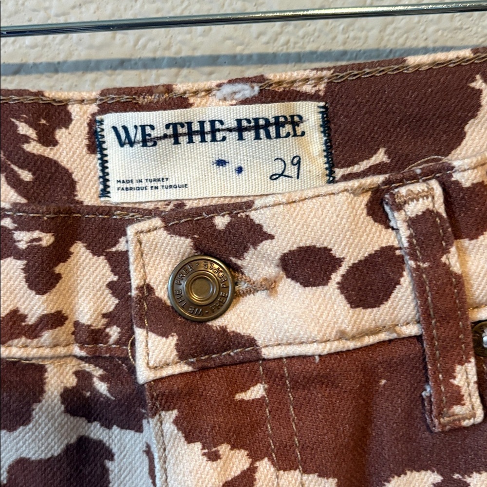 We The Free Cream and Brown Cow Print Wide Leg Jeans - Picture 10 of 14